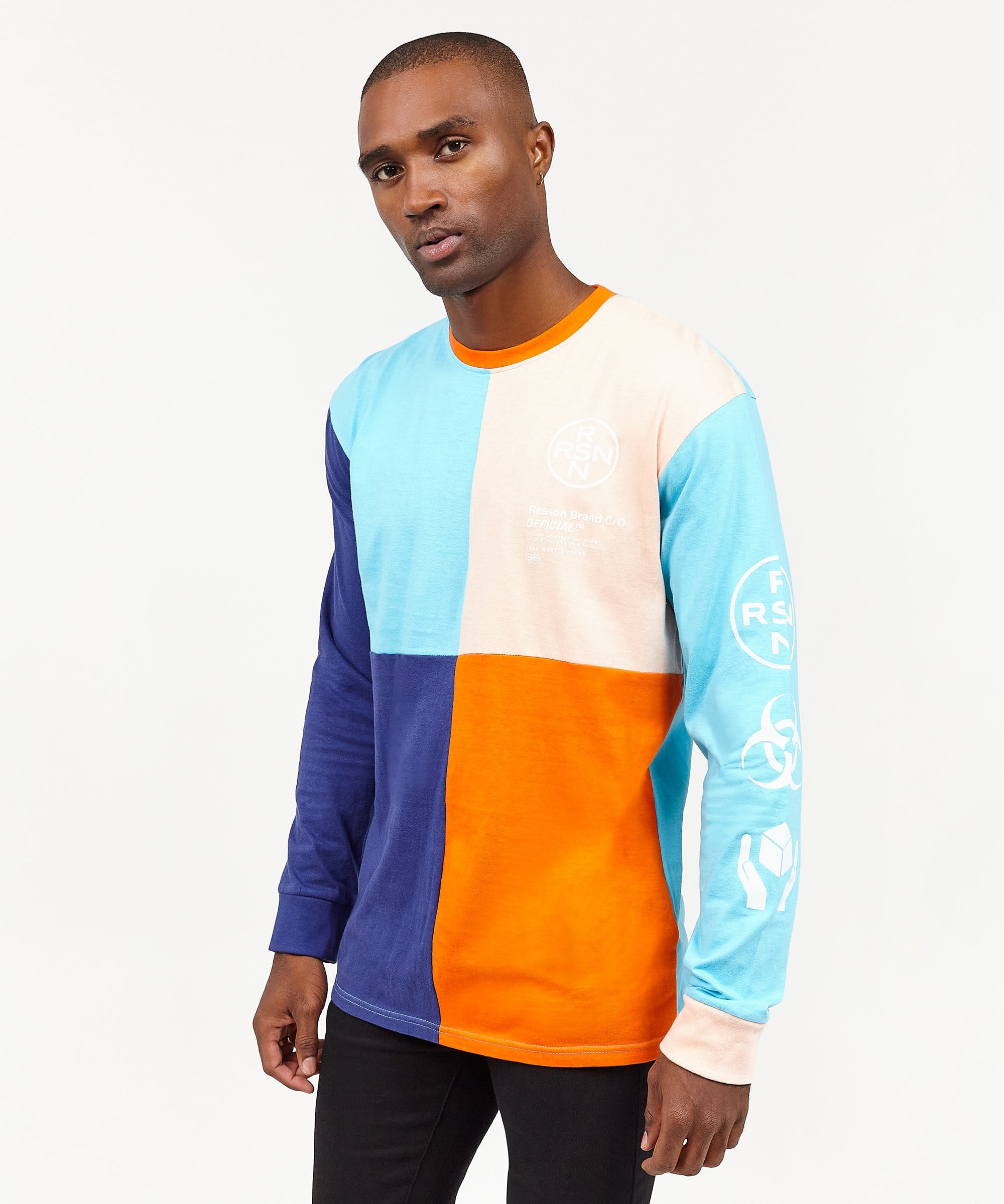 Color Blocked Long Sleeve Tee - Navy