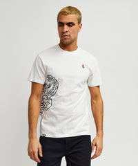 Panter Short Sleeve Graphic Print Embroidered Detail Tee - White