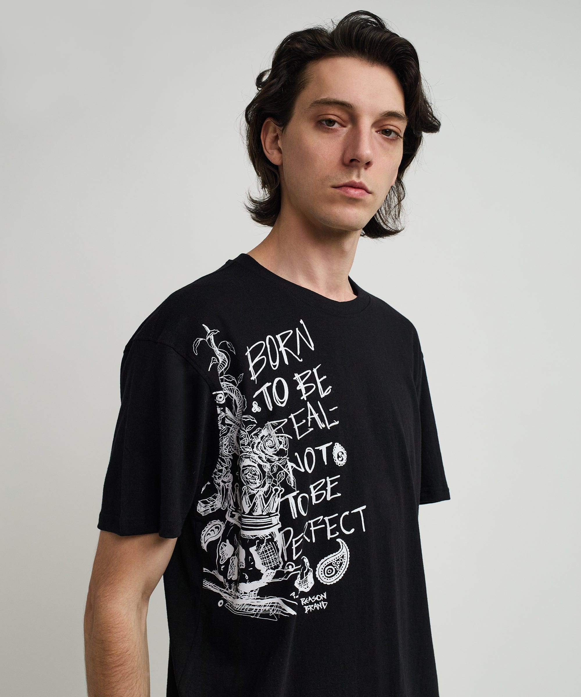 Luca Short Sleeve Graphic Print Tee - Black