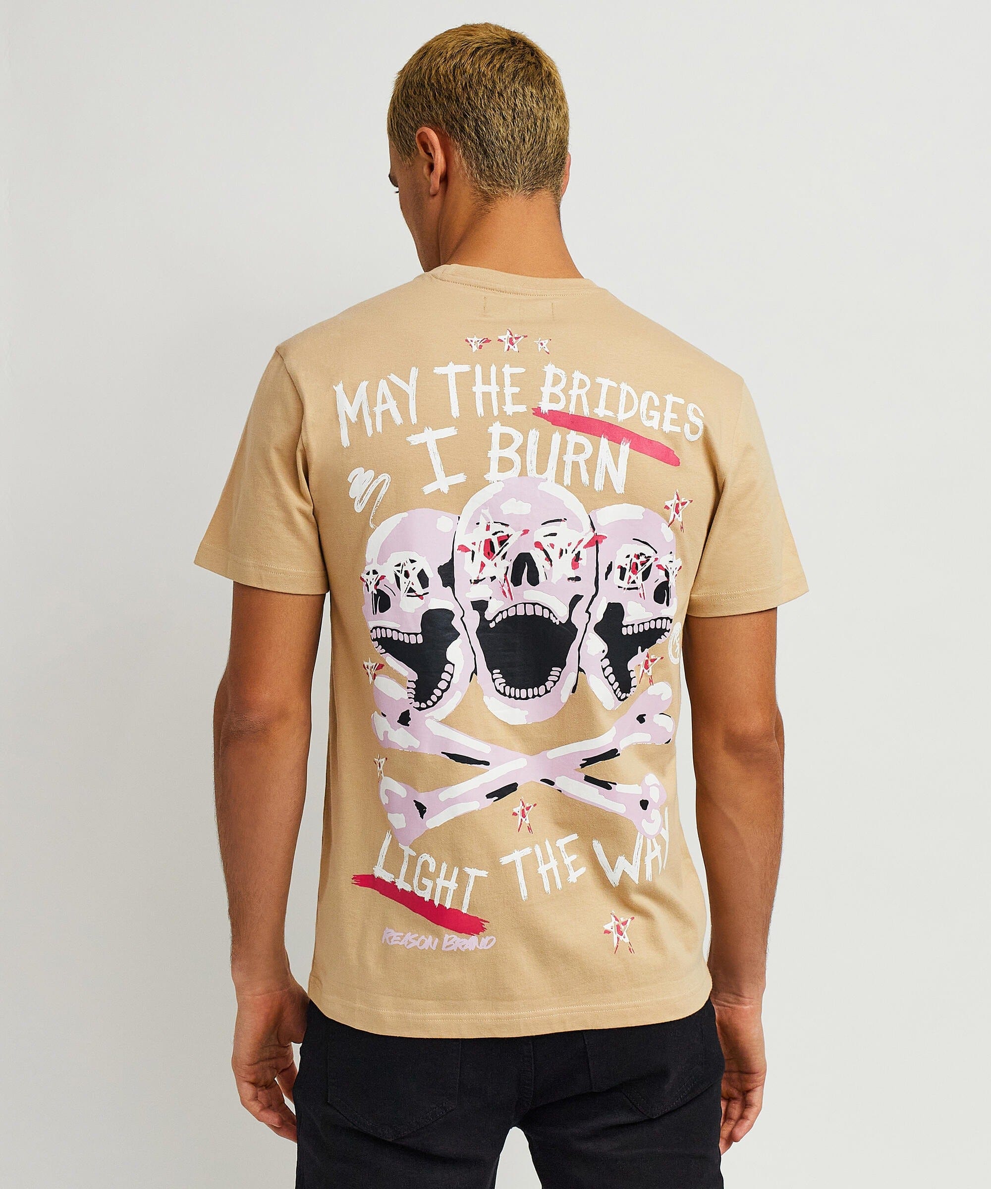 Burn Short Sleeve Graphic Print Tee - Khaki