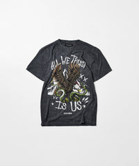 All We Trust Burnout Wash Short Sleeve Graphic Print Tee - Charcoal