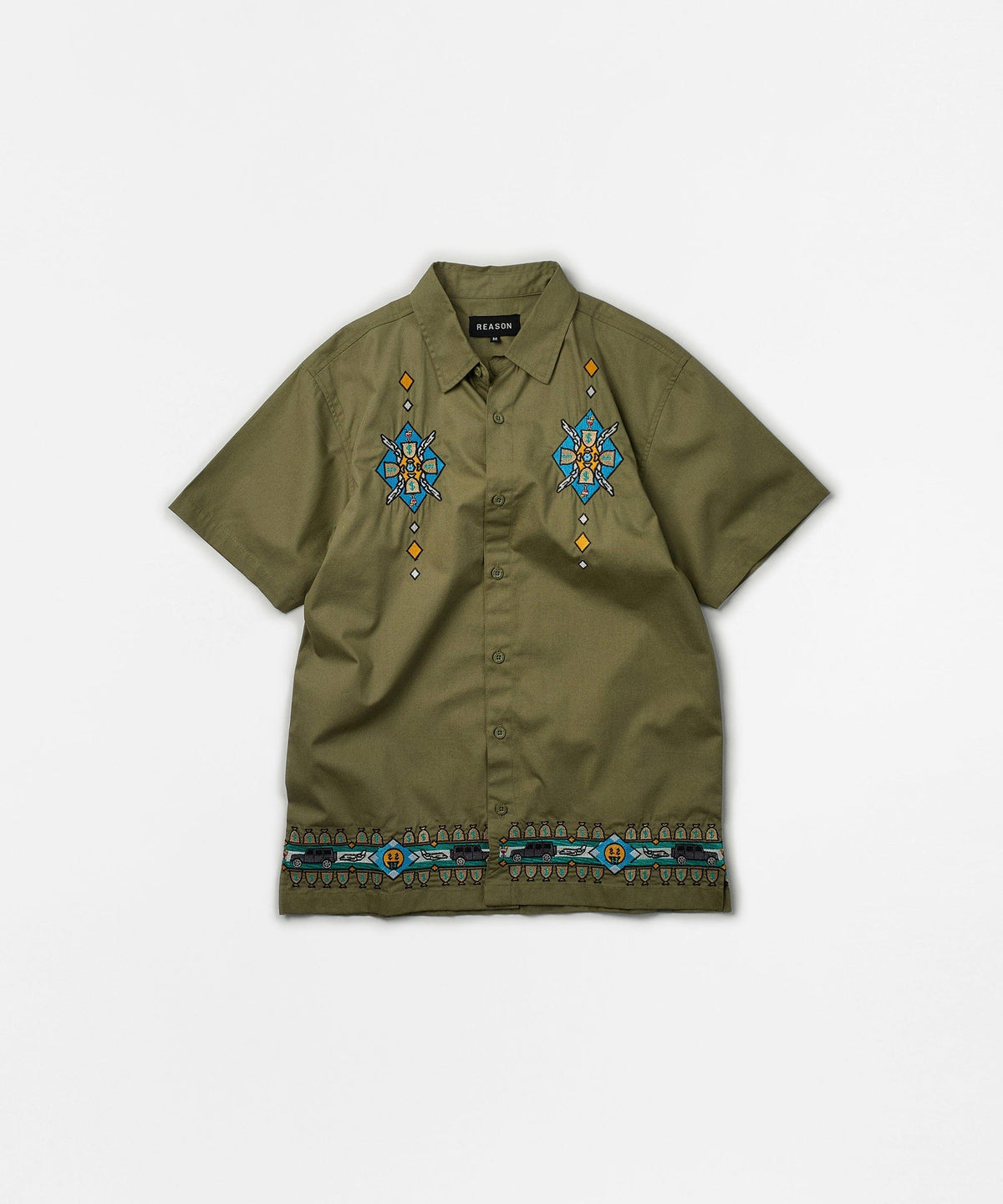 Zona Embroidery Cuban Short Sleeve Shirt - Olive Green