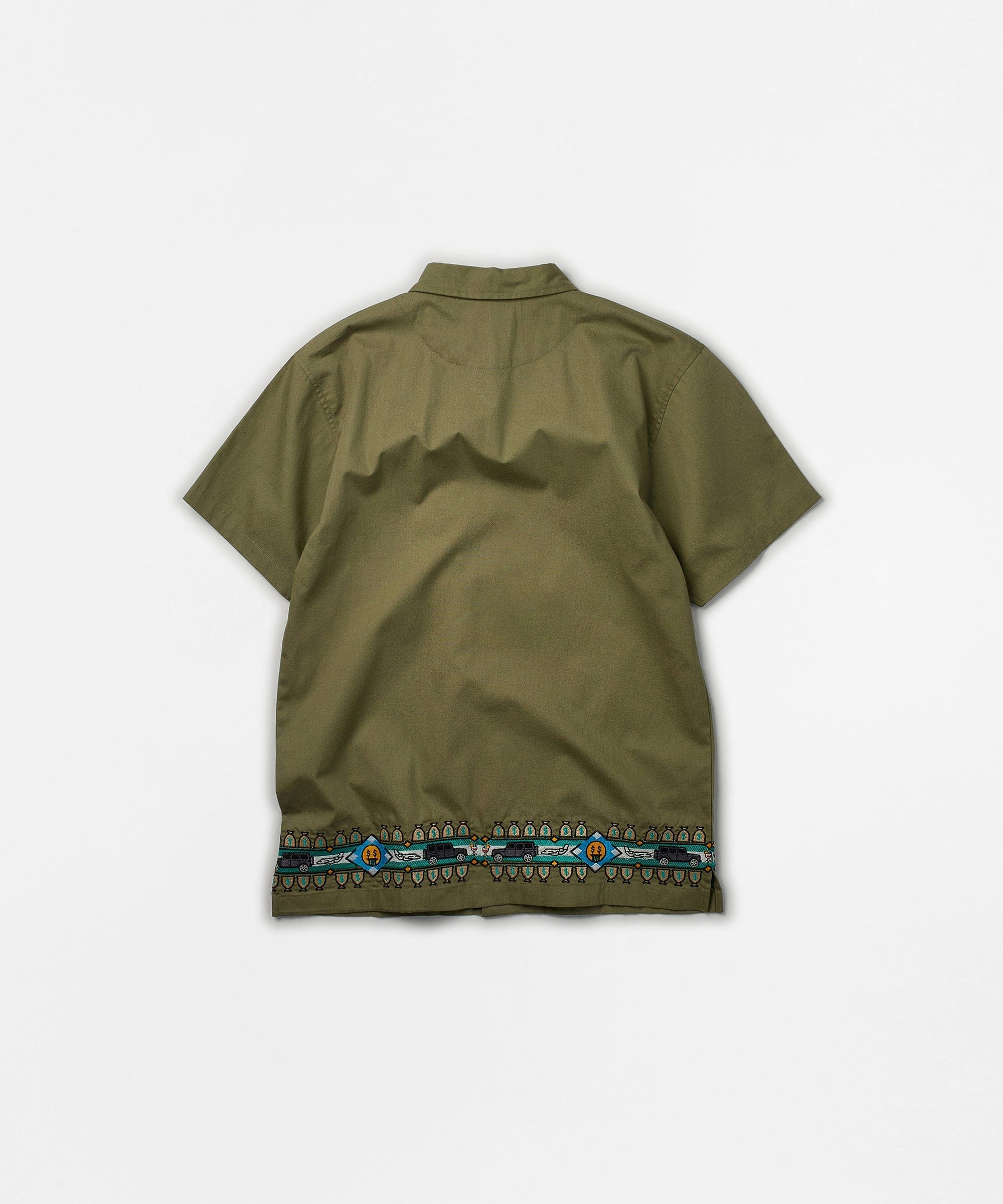 Zona Embroidery Cuban Short Sleeve Shirt - Olive Green