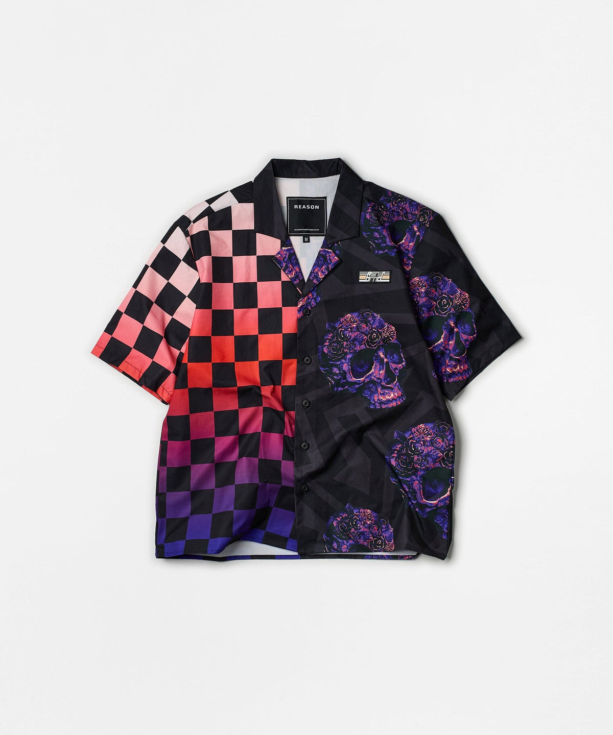 Checkers And Skulls Split Woven Short Sleeve Shirt