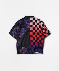 Checkers And Skulls Split Woven Short Sleeve Shirt