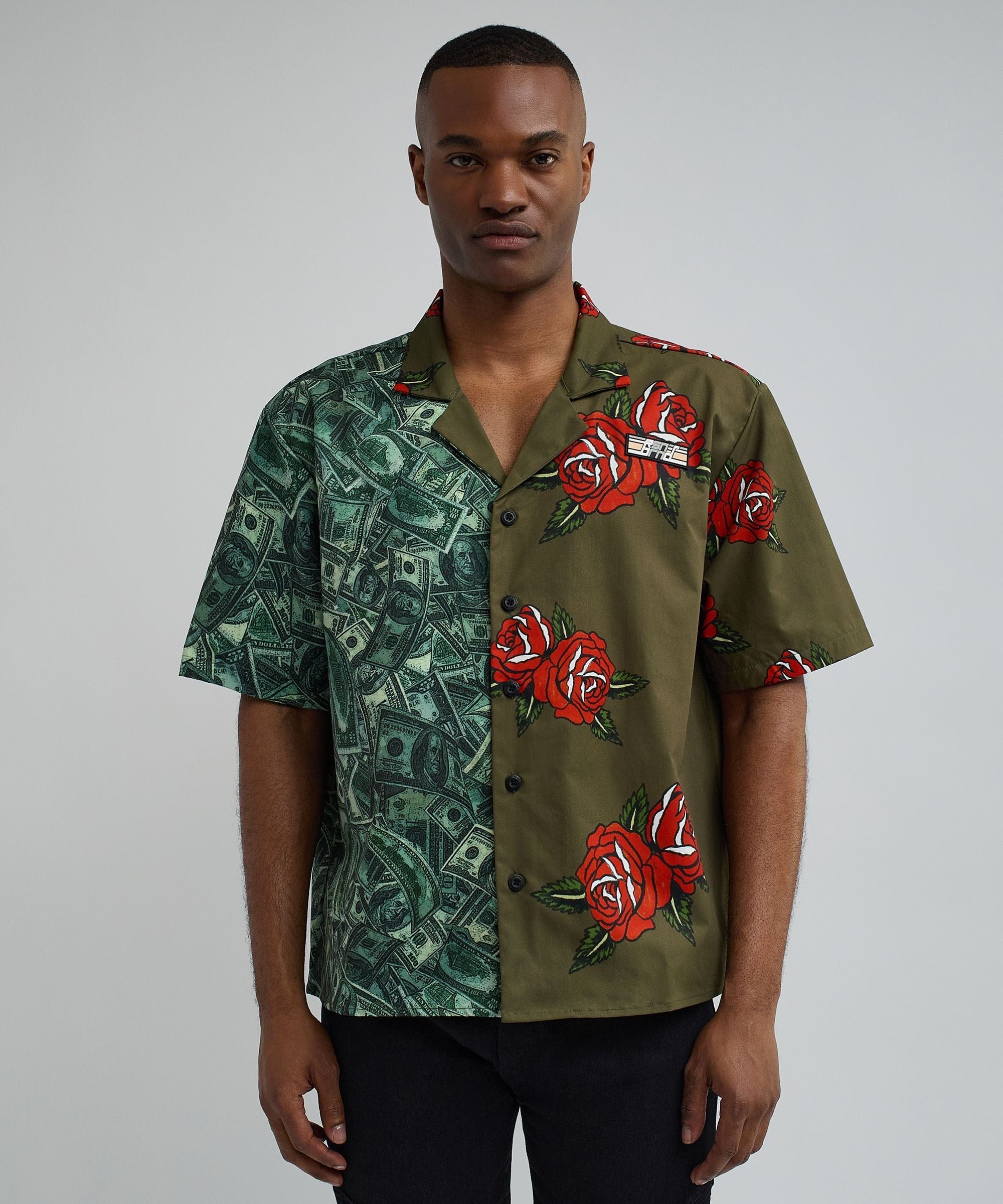 Money And Roses Split Woven Shirt