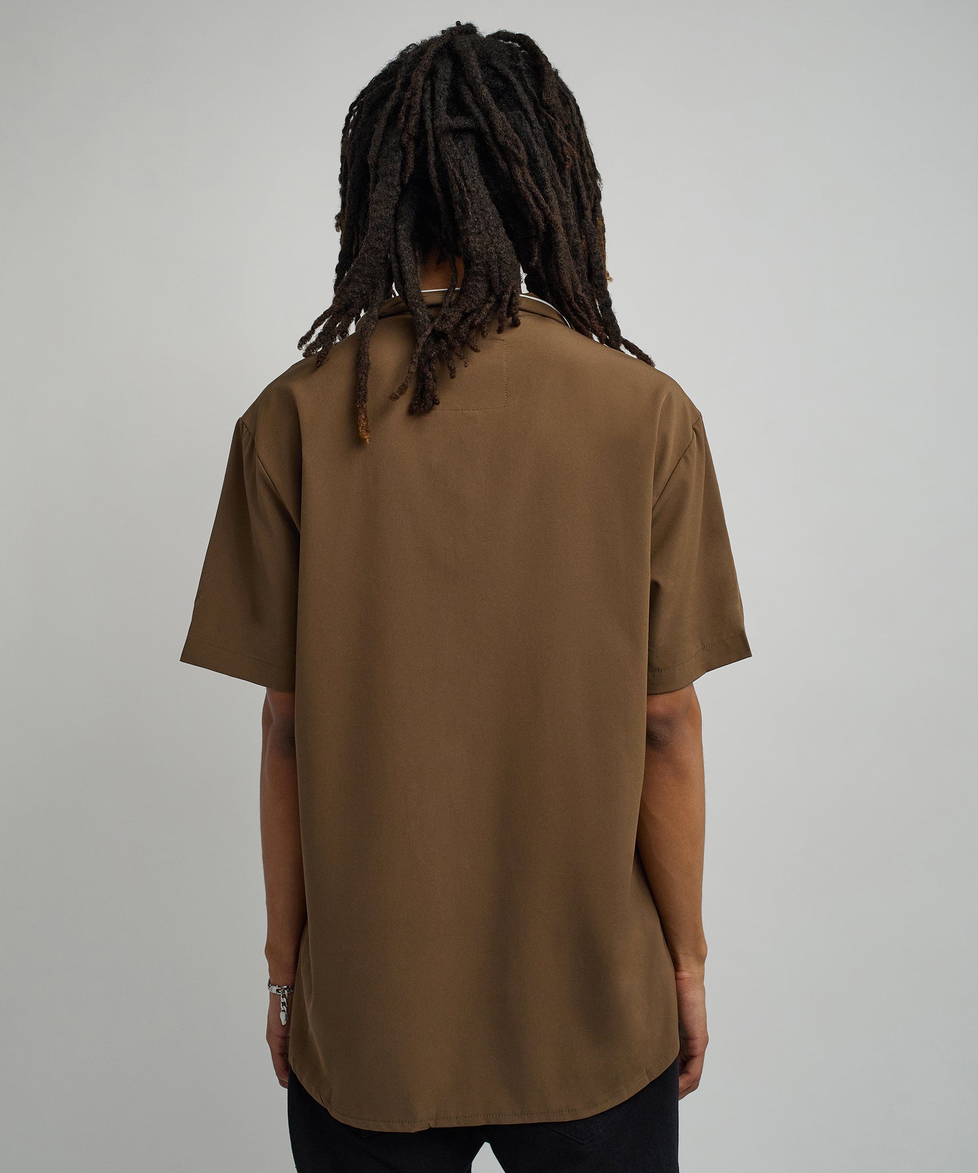 Clubmaster Short Sleeve Embroidered Button Down Shirt - Brown