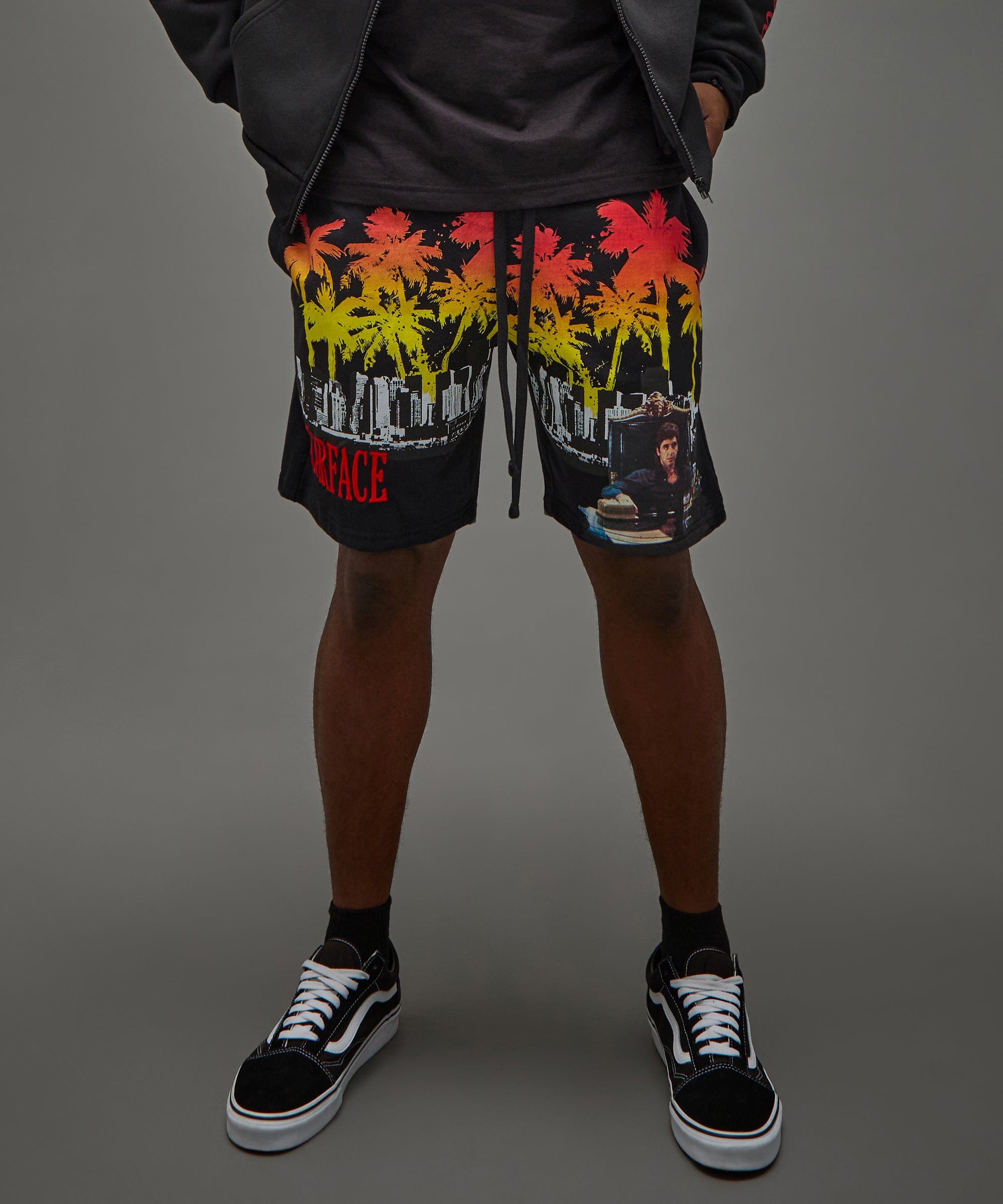 Scarface Palm Tree Embroidered Short - Black