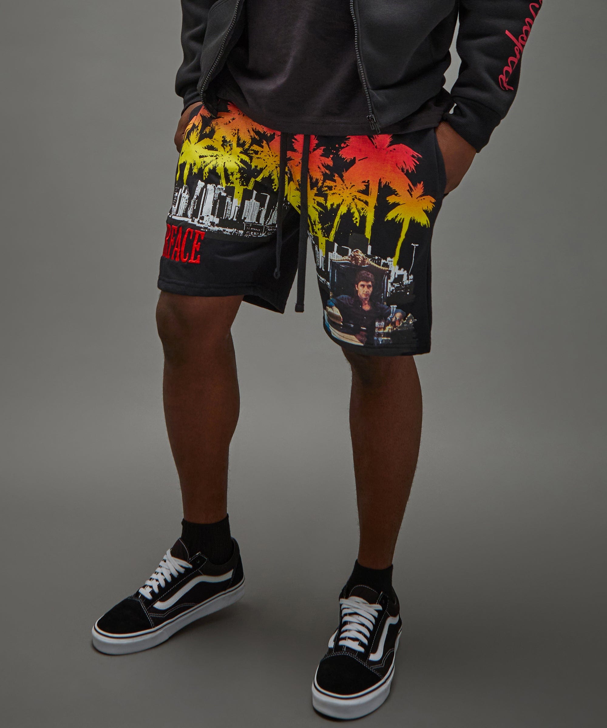 Scarface Palm Tree Embroidered Short - Black