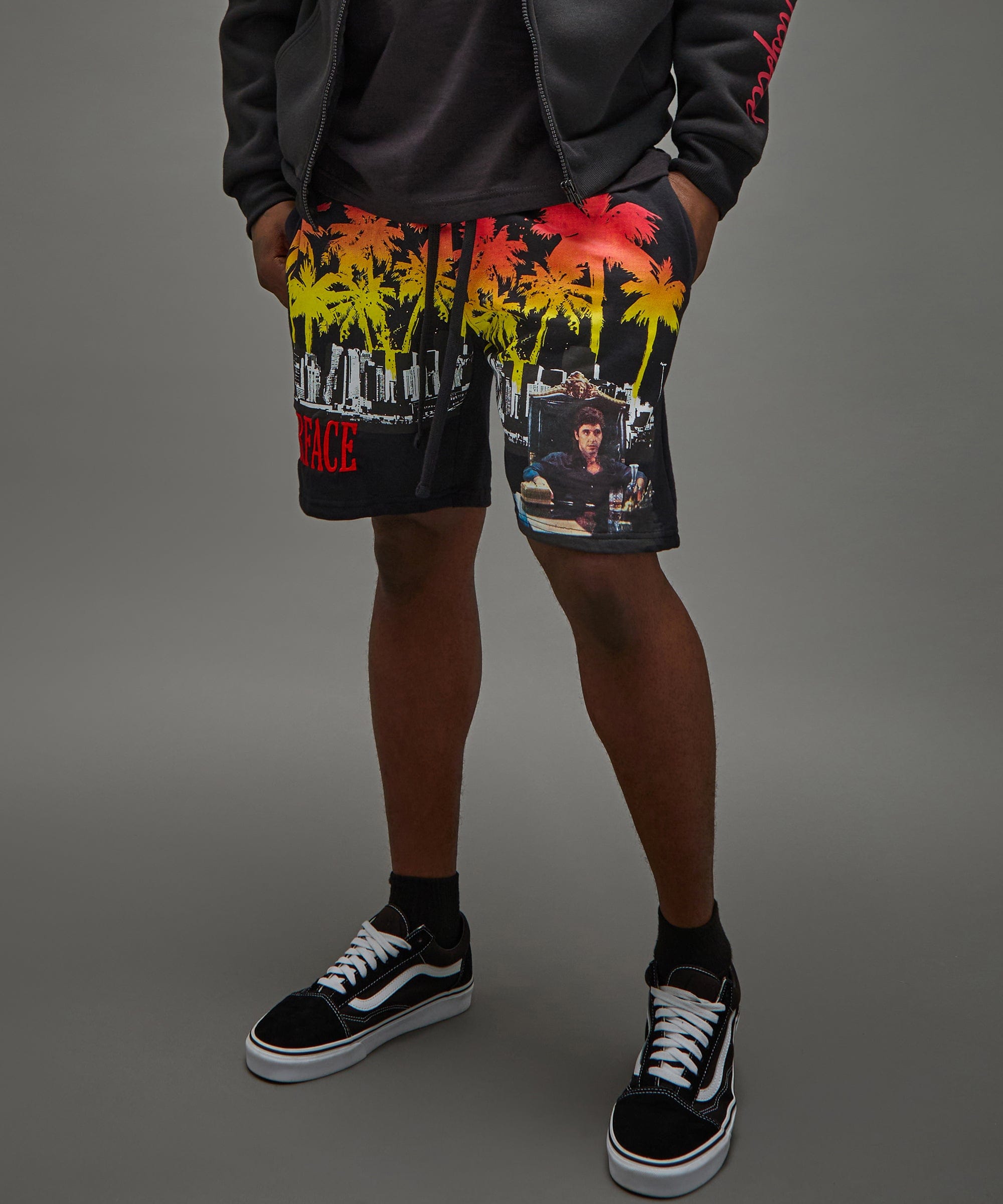 Scarface Palm Tree Embroidered Short - Black
