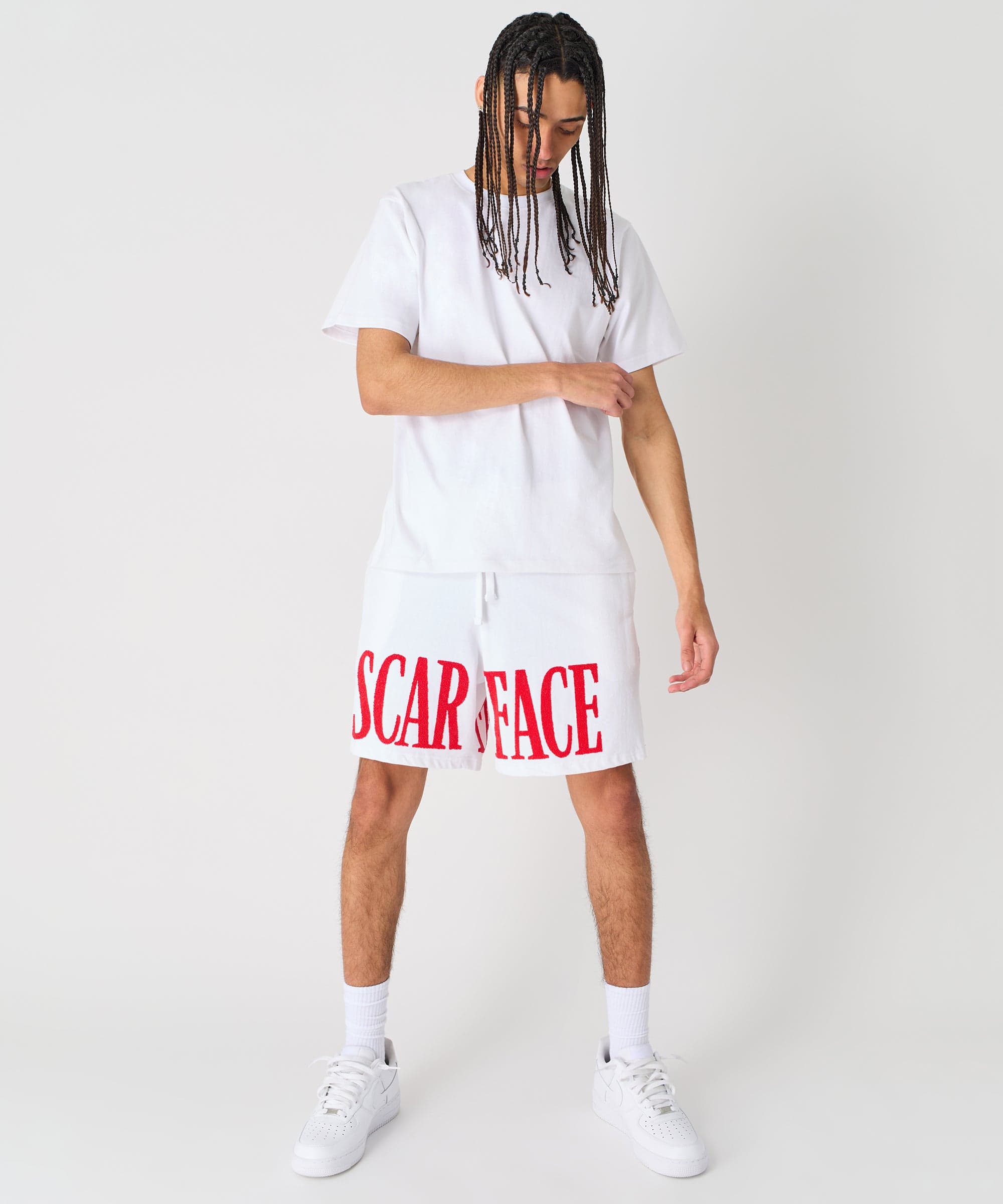 Scarface Fleece Glitter Sugar Print Shorts - White