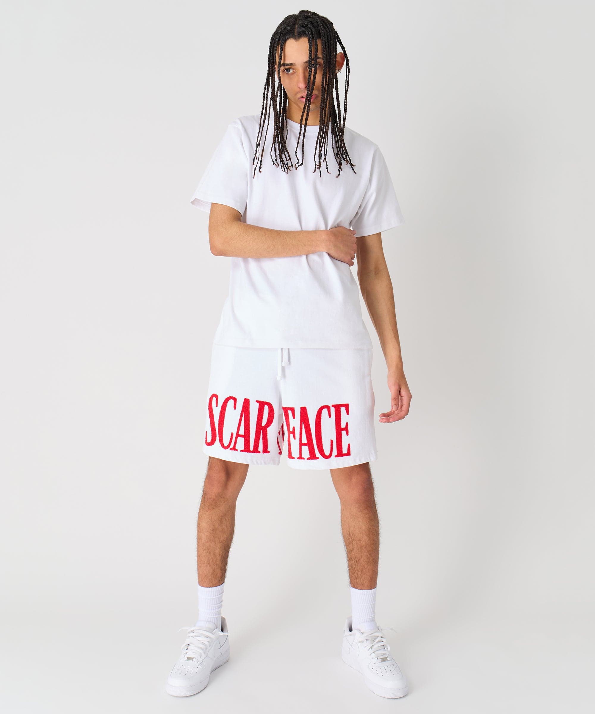 Scarface Fleece Glitter Sugar Print Shorts - White