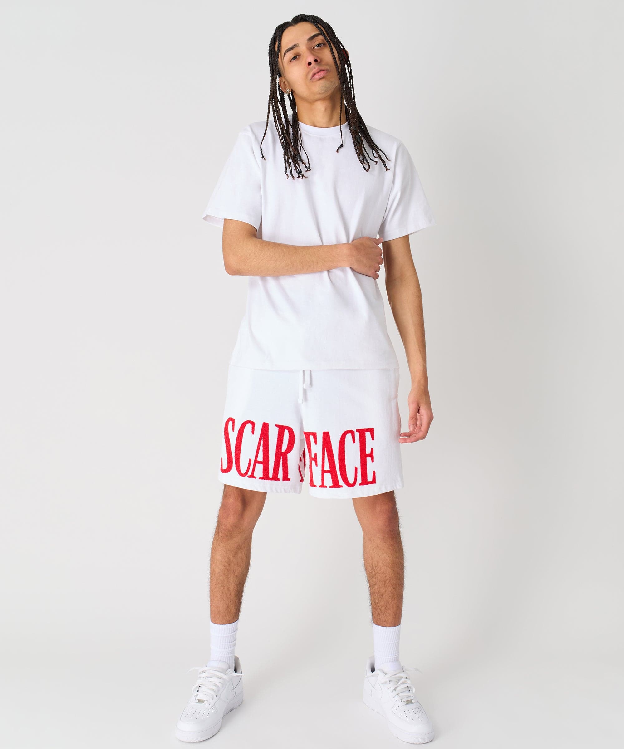 Scarface Fleece Glitter Sugar Print Shorts - White