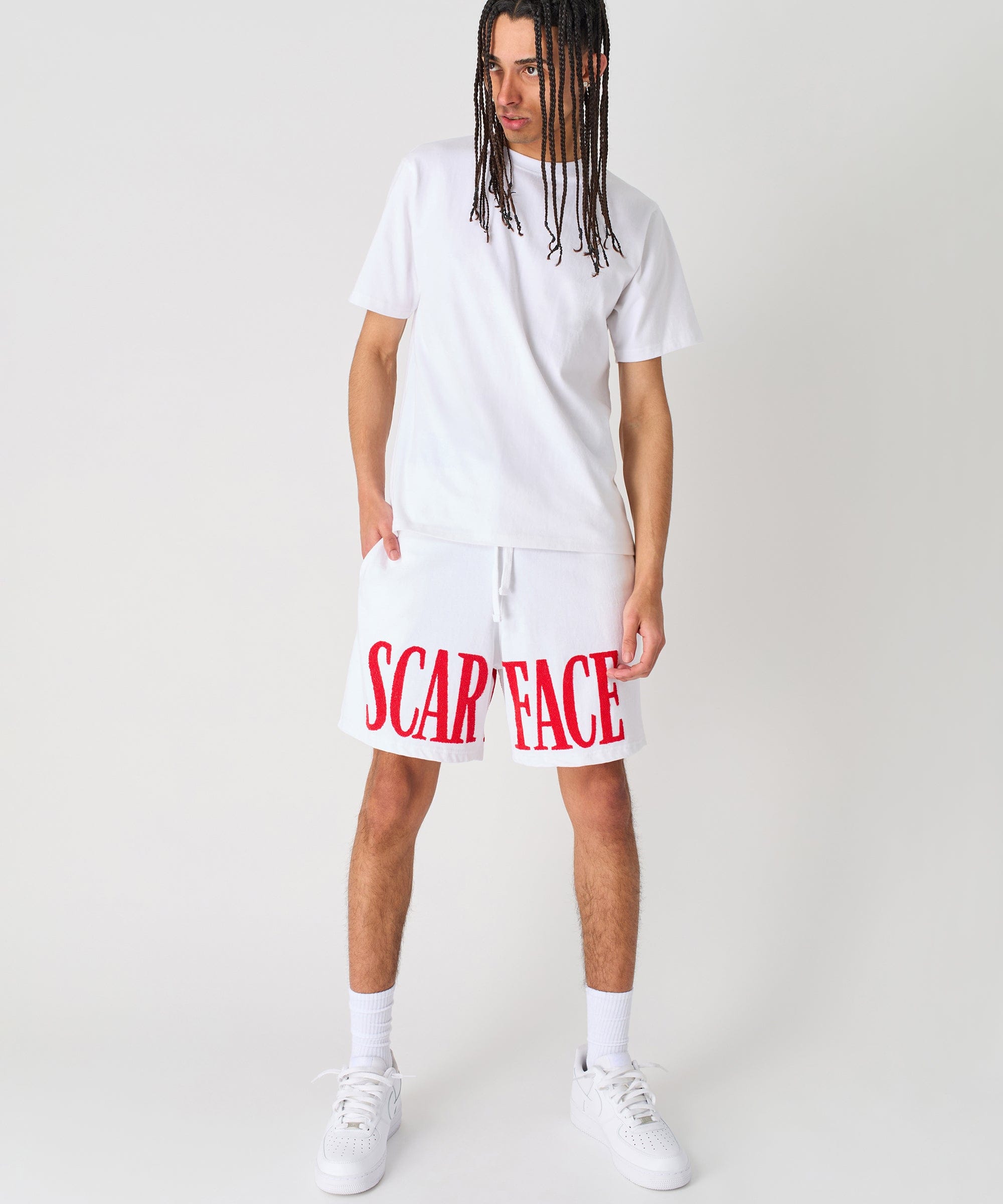 Scarface Fleece Glitter Sugar Print Shorts - White