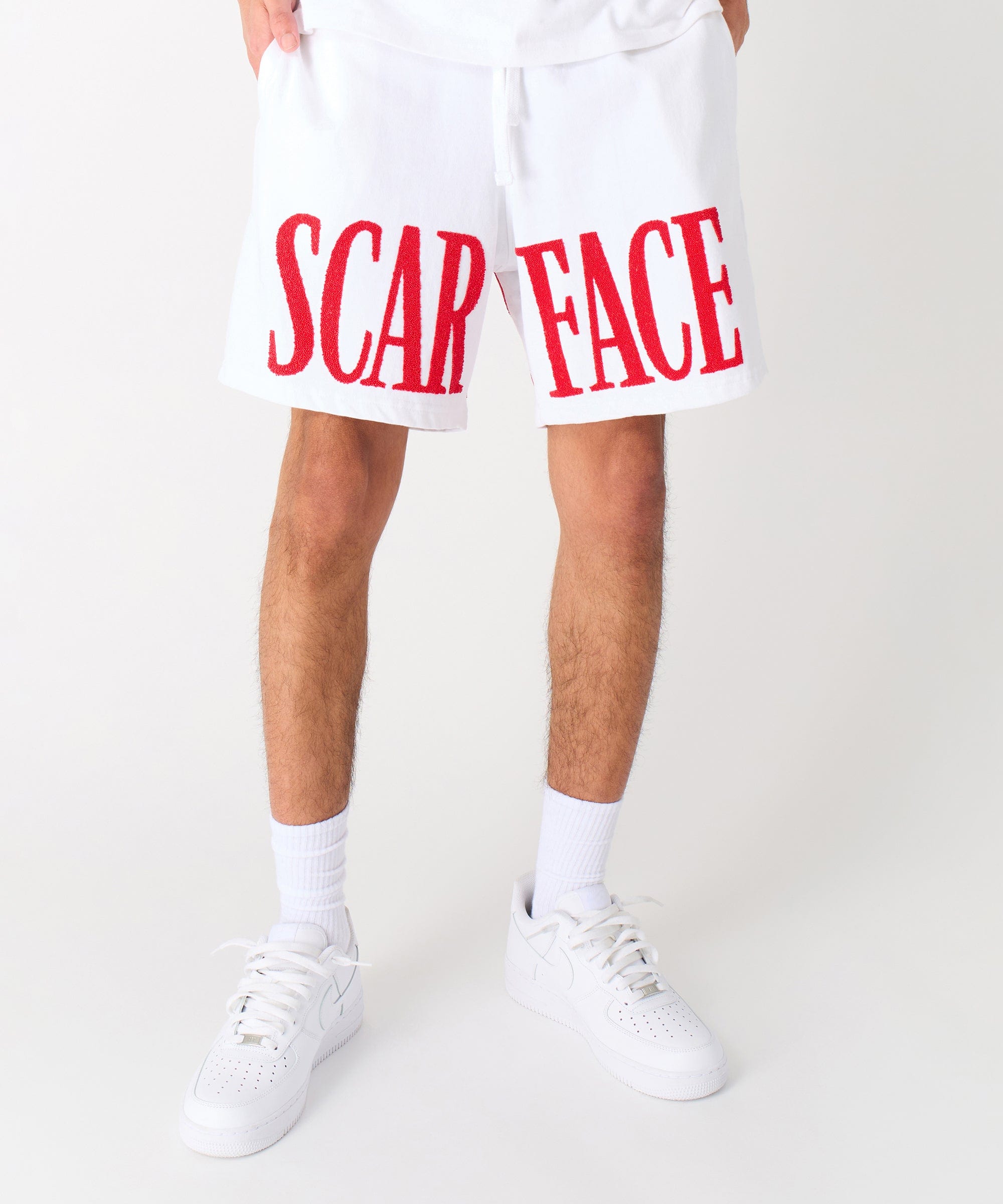 Scarface Fleece Glitter Sugar Print Shorts - White