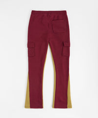 Flare Stacked Fleece Sweatpants - Burgundy