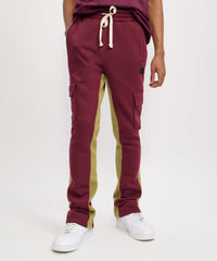 Flare Stacked Fleece Sweatpants - Burgundy