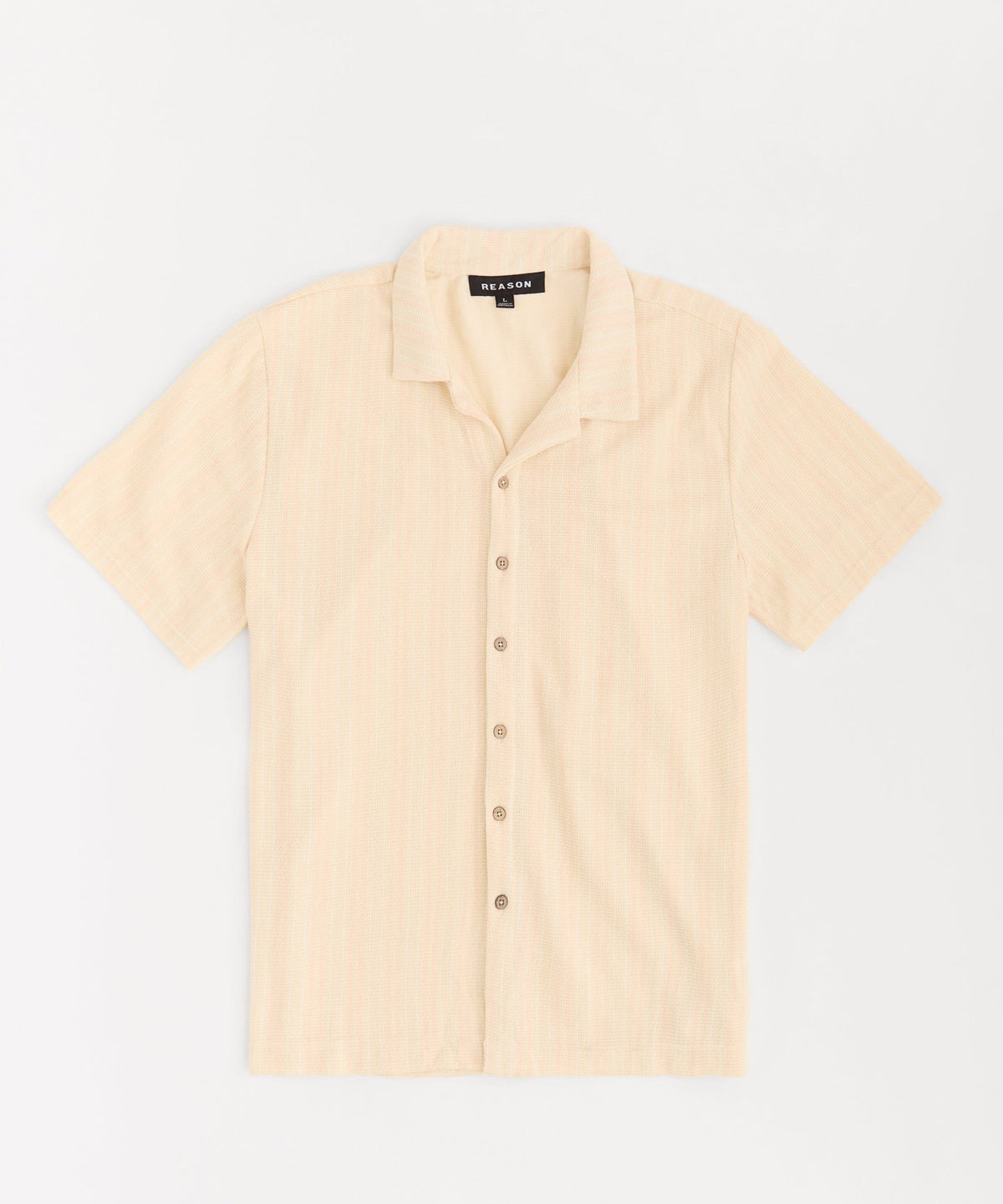 Jacquard Knit Short Sleeve Button Down Shirt - Cream