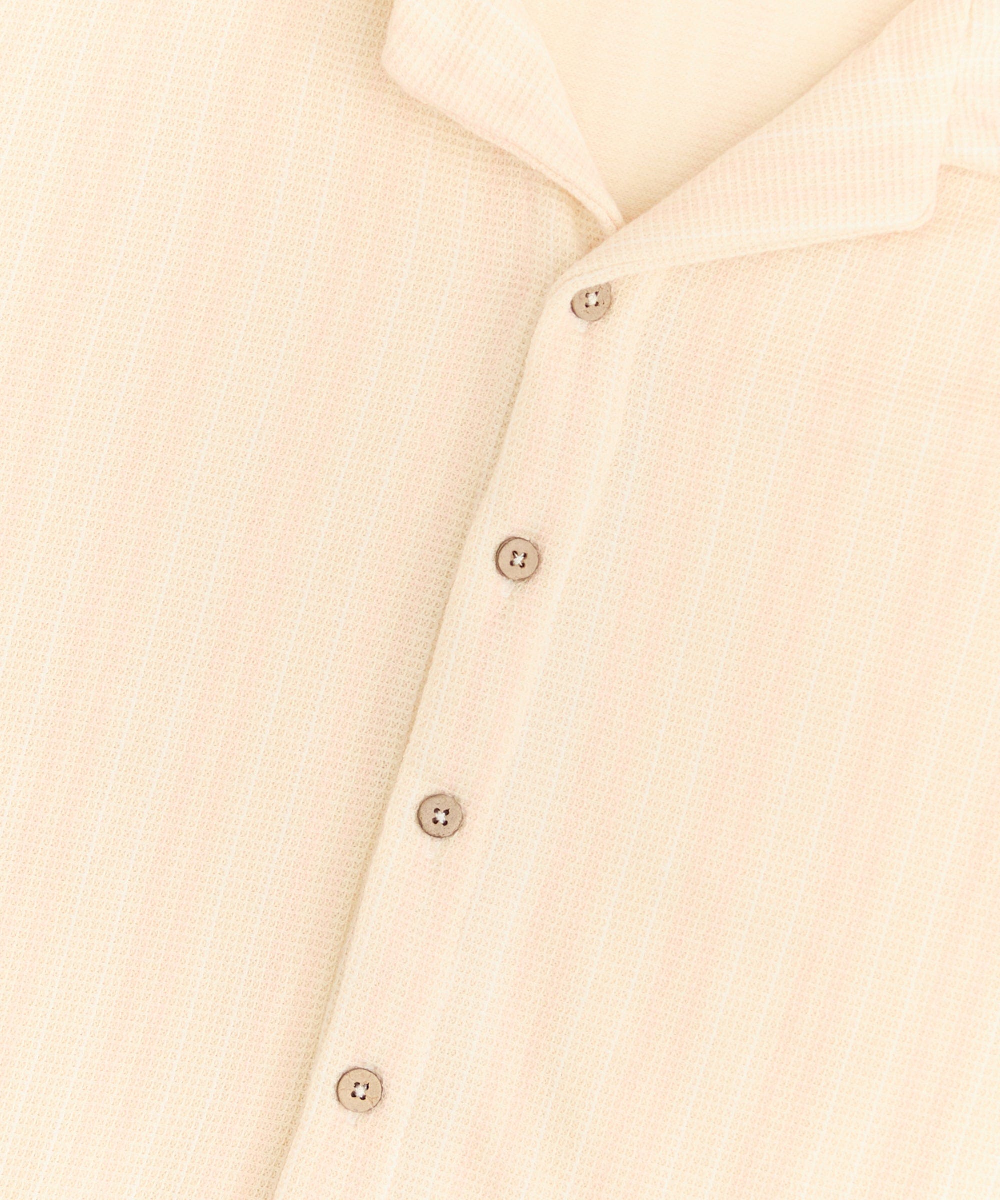 Jacquard Knit Short Sleeve Button Down Shirt - Cream