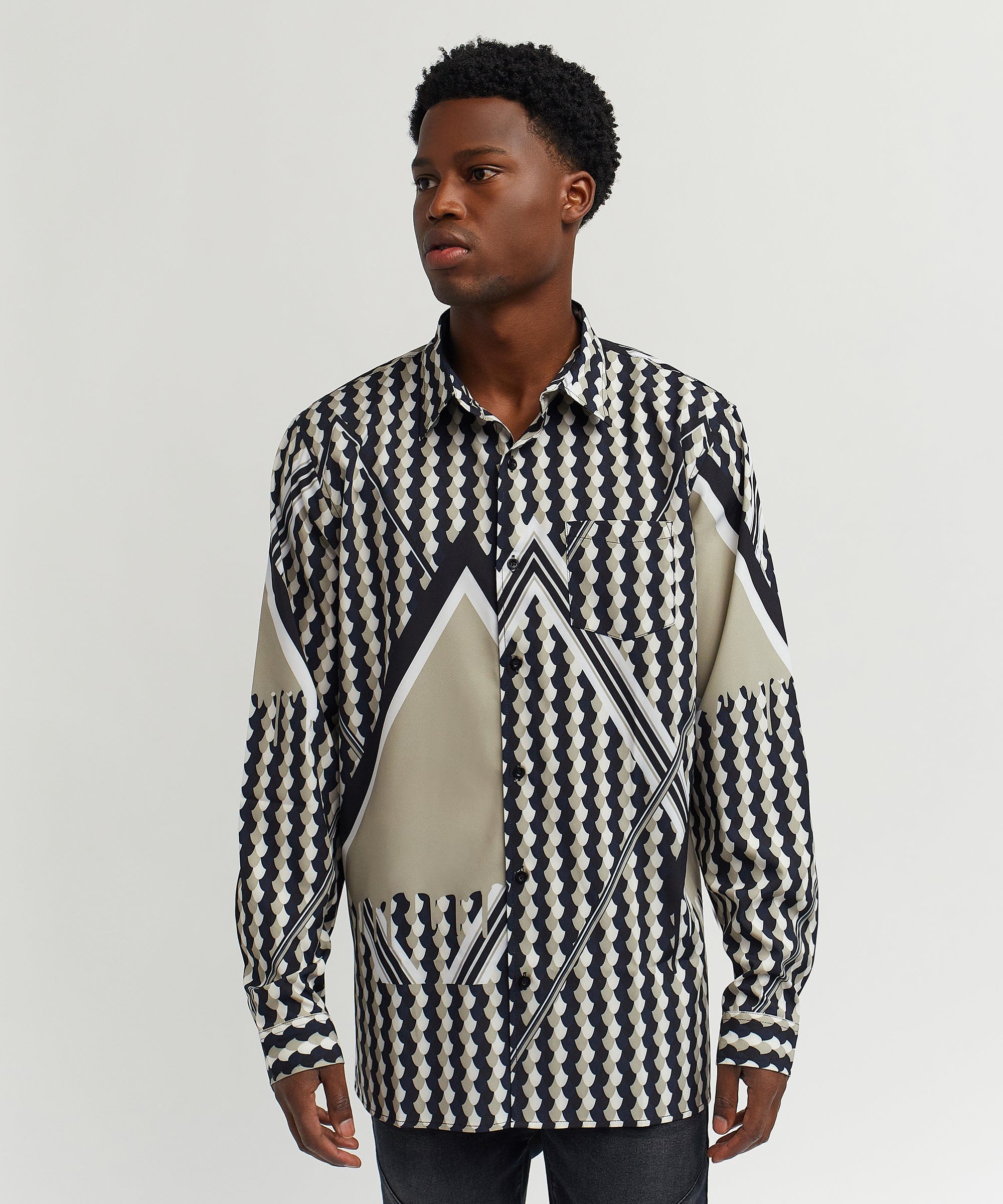 Geo Print Long Sleeve Woven Shirt
