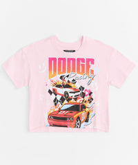 Womens Dodge Racing Crop Short Sleeve Tee - Pink